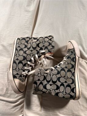 COACH BONNEY LEGACY LINING SIGNATURE CANVAS TWILL GRAY BLACK SNEAKERS WOMENS 8